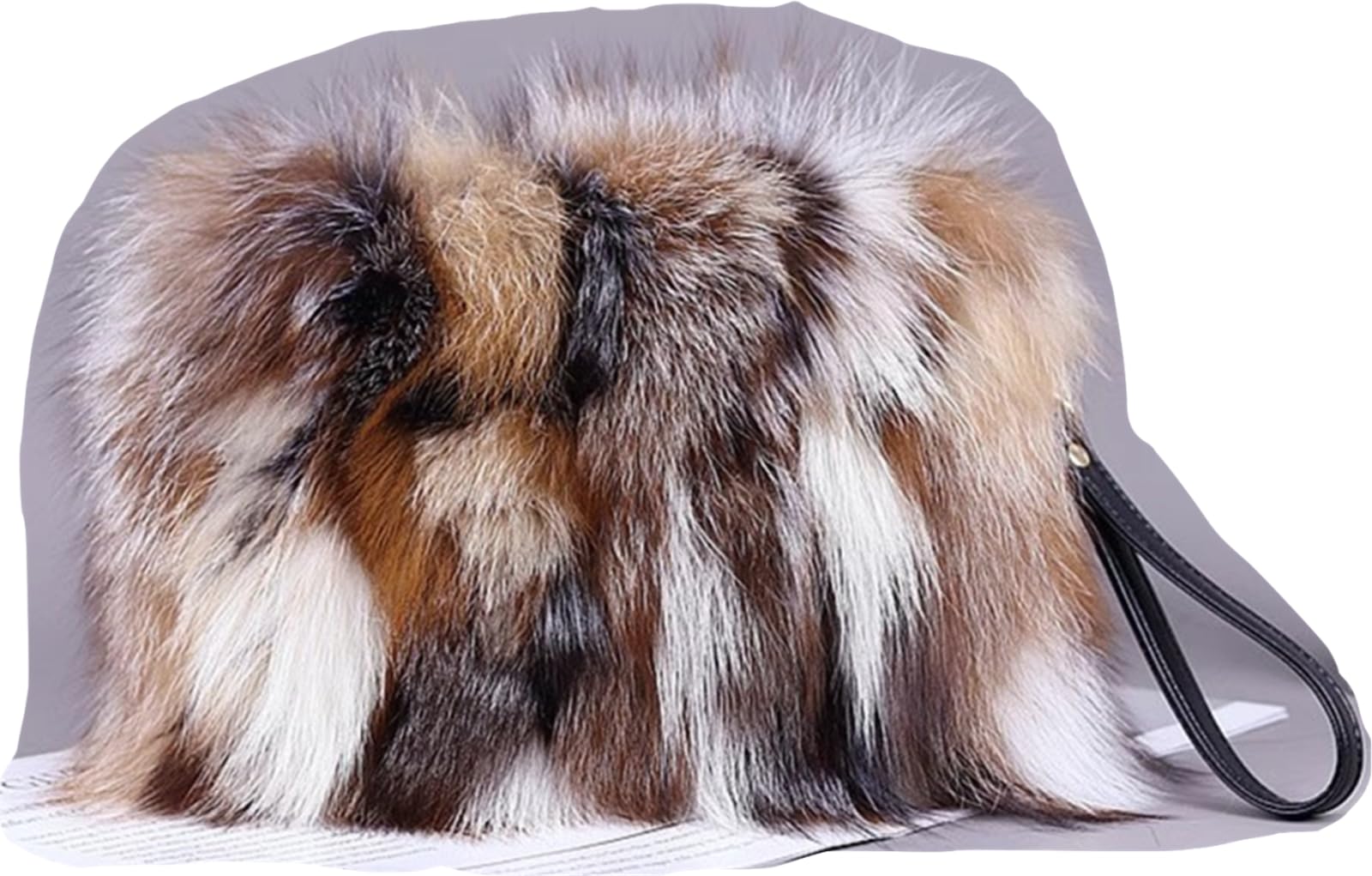 FURINFASHION D-18 Women's Furry Colorful Handbag With Real Fox Fur Luxury Shoulder Bags Unique Crossbody Bag (One Size, Yellow White)