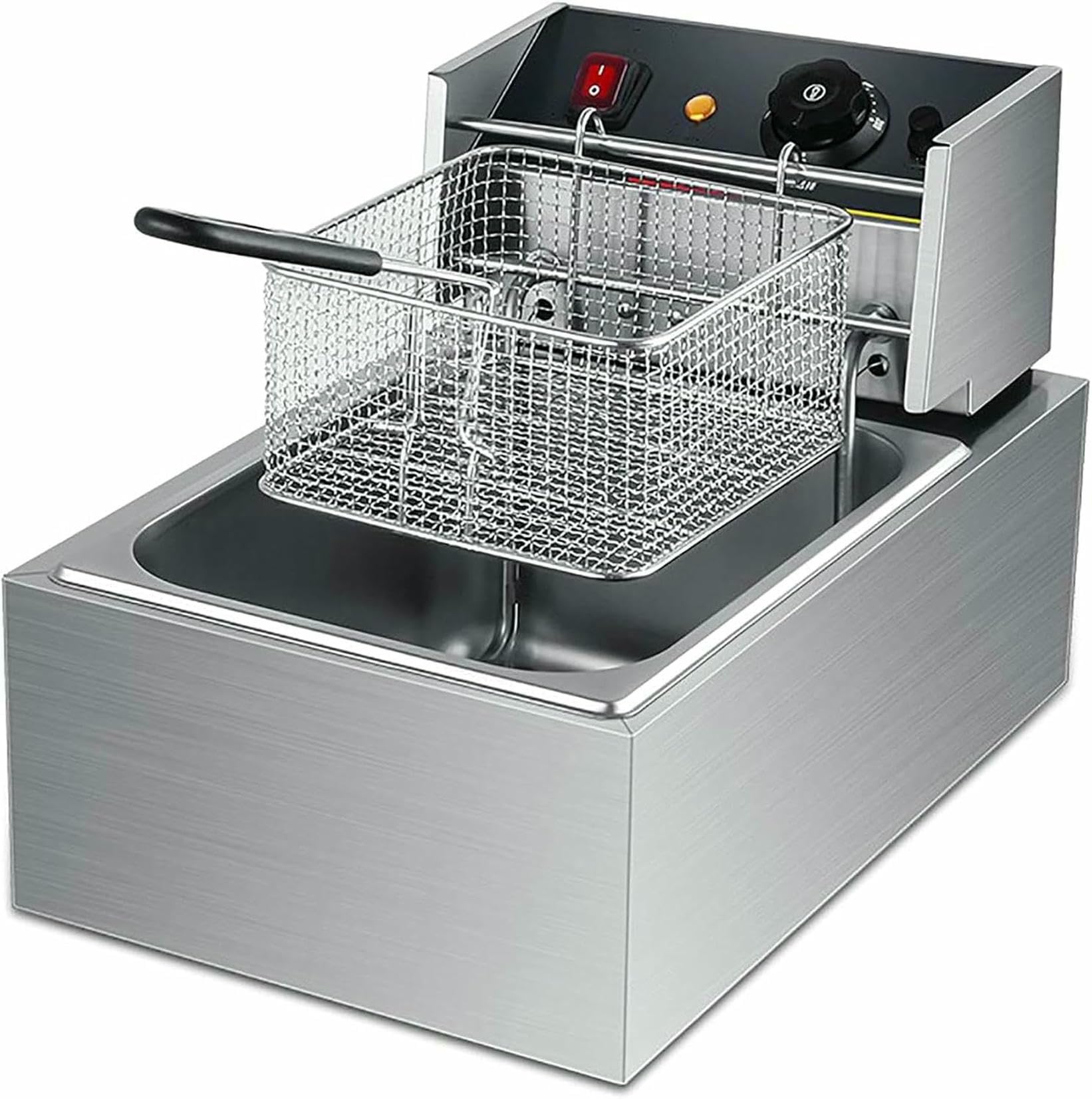 Friggitrice elettrica Professionale con cestello, friggitrice Professionale da 10 Litri, friggitrice elettrica da banco in Acciaio Inossidabile da 3000 W con Coperchio e cestello~/