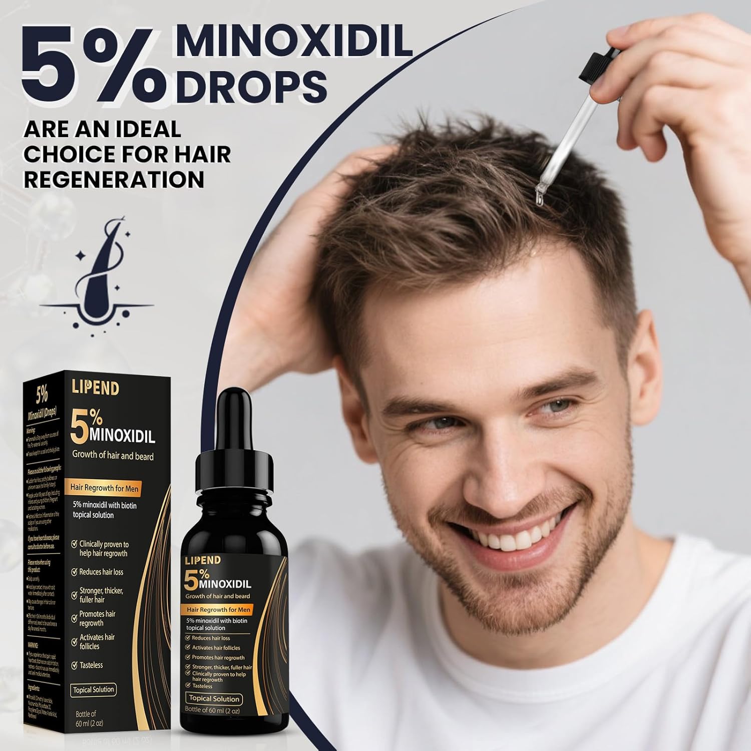 5% Minoxidil for Men Hair Growth Serum Topical Minoxidil Beard Hair Regrowth Thicker Prevent Hair Loss for Thicker Longer Fuller Healthier Hair 3 Bottles of 2oz - Image 6