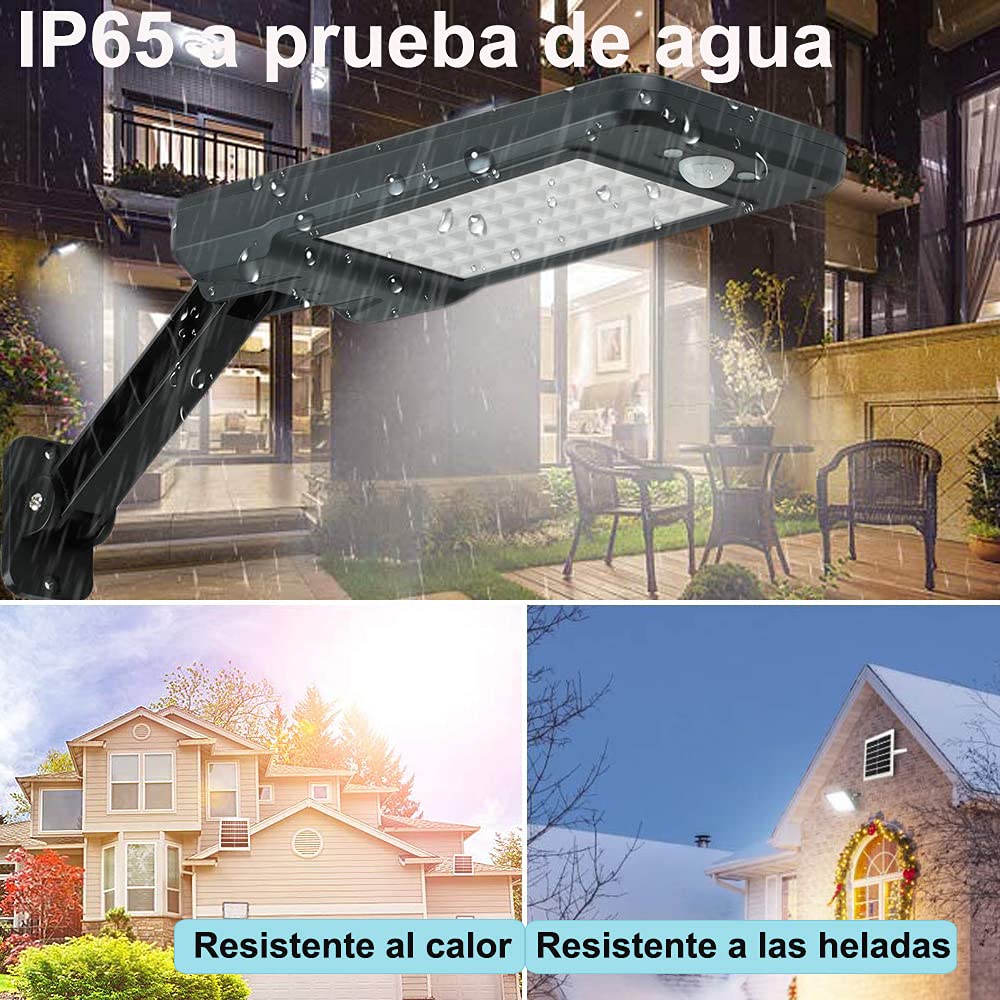Luces solares al aire libre,Super brillante 900Lumen,60LED farolas solares exterior potente de 4400mAh,Ángulo ajustable luz de inundación de seguridad con sensor de movimiento para patio (2PACK)