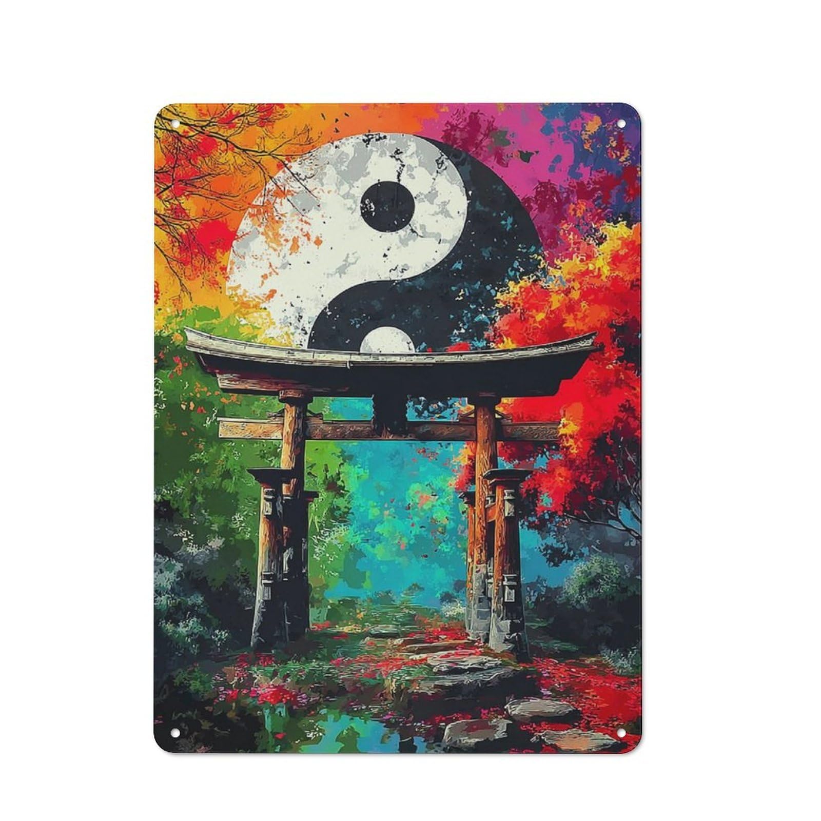 Junmoney Yin-Yang Gate In Autumn Splendor -1 Tin Wall Plaque 40X30cm With For Dining Room Or Kitchen, For Collectors Decorating Kitchens And Dining Spaces