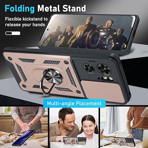 Miniatura 2 de Janmitta Funda compatible con Moto Edge 2023, funda integrada para lente de cámara deslizante + soporte de anillo de dedo, resistente a prueba de