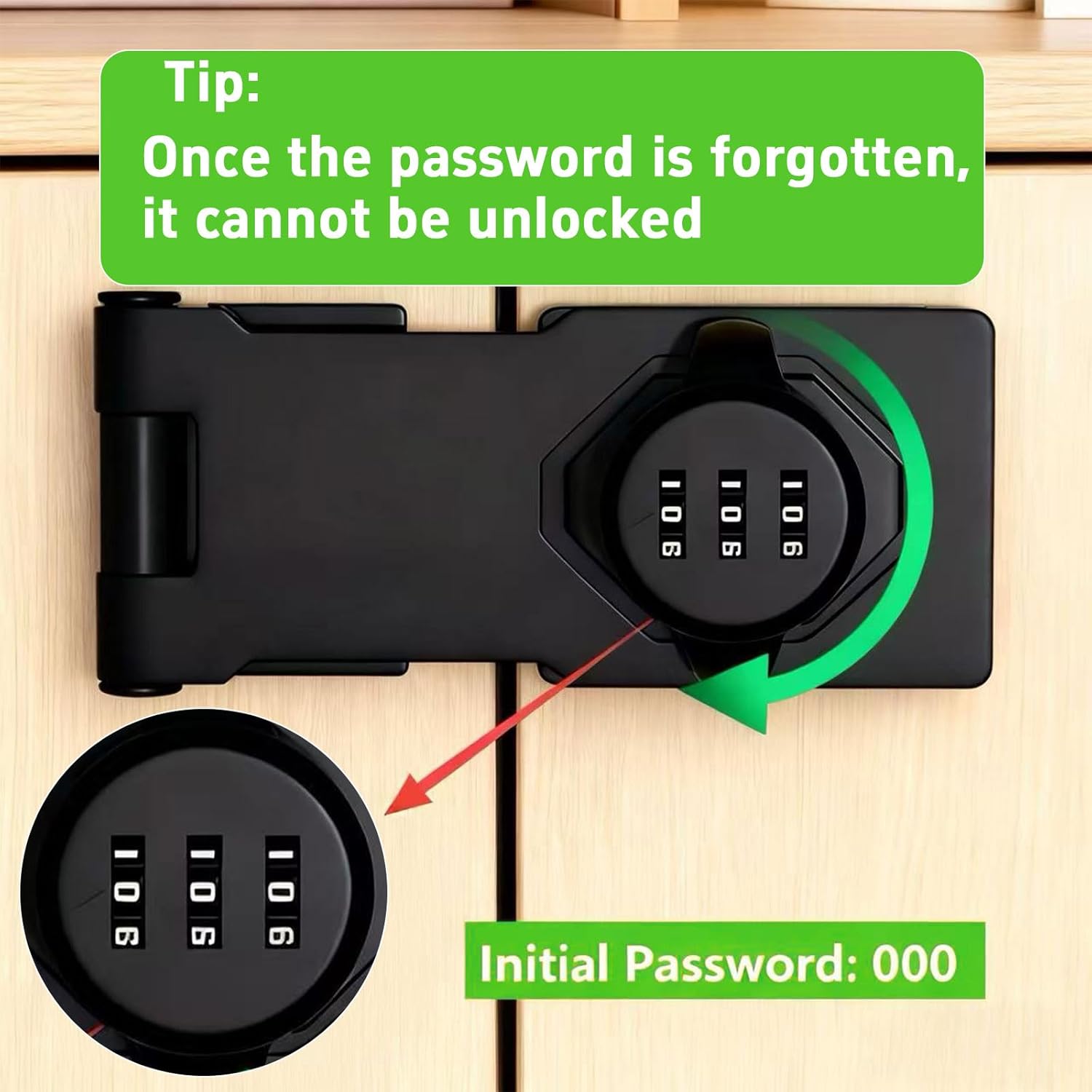 Keyless Combination Lock, Code Zinc Alloy Door Latch, 3-Digit Combination Lock, Twist Knob Hasp Latch Lock, Cabinet Locks with Combination, Easy DIY Installation (Black)
