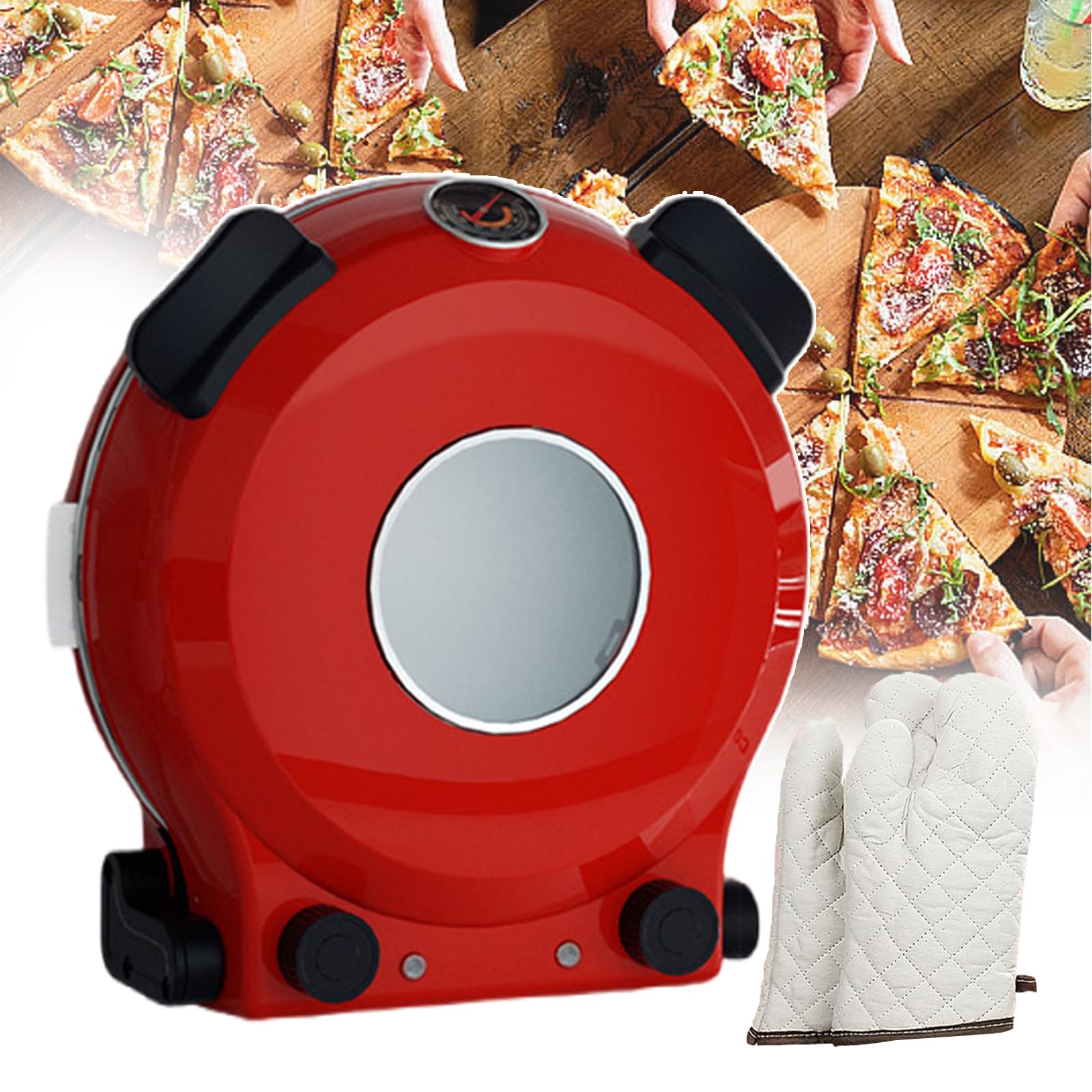 Macchina Automatica per Pizza con Controllo del Tempo 0-15 Minuti, Macchina per Pizza Antiaderente con Finestra di Visualizzazione per Commerciale E Domestico, Temperatura 0-450 ℃ 1300W
