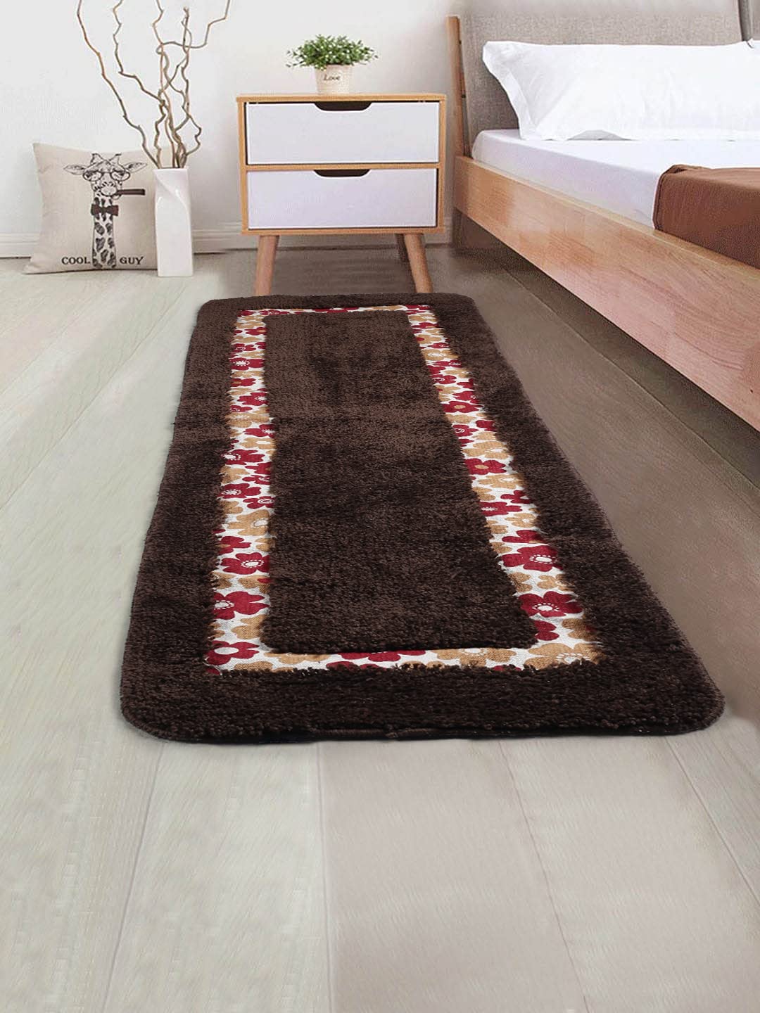 Saral Home Blossom Soft Cotton Durable & Washable Multipurpose Runner for Home/Kitchen/Living Area/Lobby/Office with Anti Skid Backing (Brown, 40 Cm X 140 Cm)