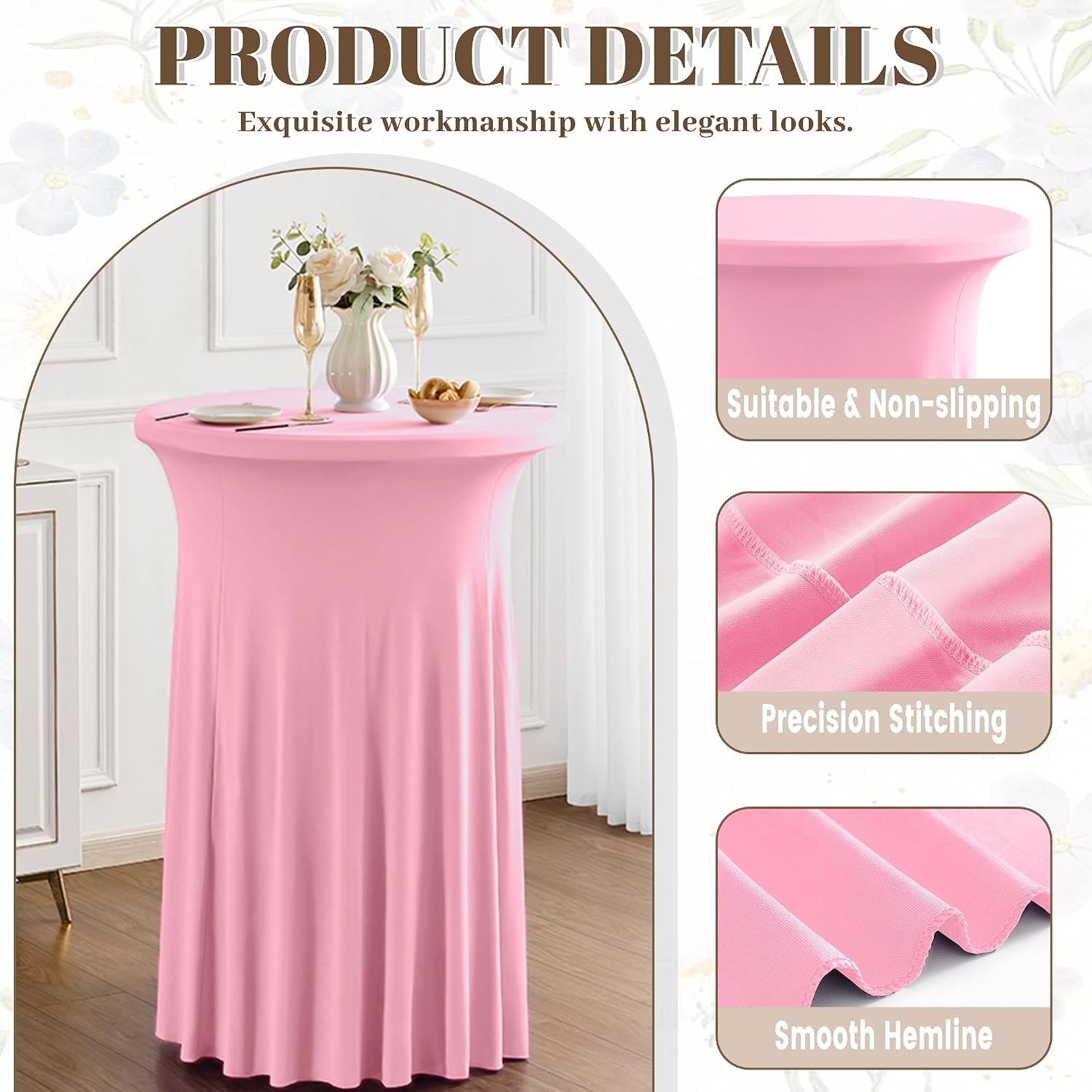 Dimatic 2 Pack Pink High Top Cocktail Tablecloth Stretch Cocktail Table Cloth with Skirt Fitted 32 inch Round Spandex Table Cloths for Party Wedding Banquet Birthday