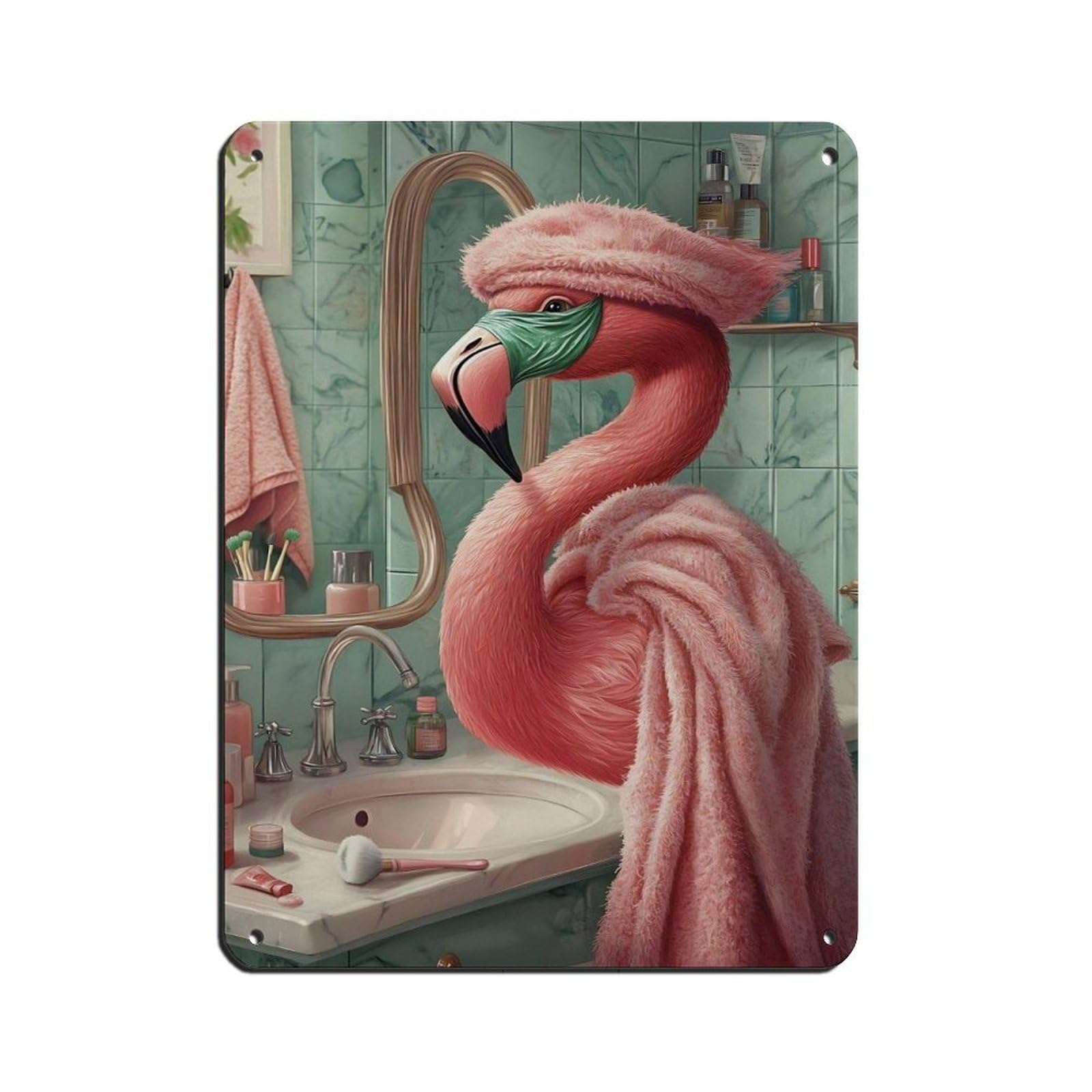 Flamingo, Bathroom Decor Retro Poster Metal Tin Sign Chic Art Retro Iron Painting Bar People Cave Cafe Family Garage Poster Wall Decoration 12x16inch(30x40cm)