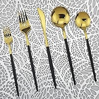 Vista 16 de Juego de cubiertos plateados, 30 piezas, mango negro y espejo plateado 304, juego de cubiertos de acero inoxidable 304, juego de cubiertos