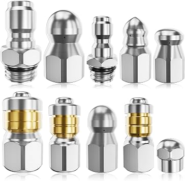 Jetter Heads Kit Pack of 10 Jetter Nozzle Kit Rotating Button Drain Cleaning Nozzle Tips for Pressure Washer Sewer Jetter Kit Stainless Steel Pressure 5000 PSI