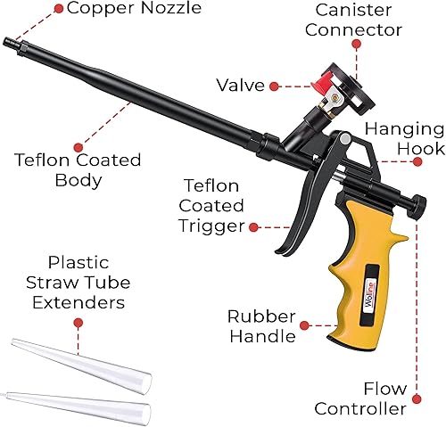 Miniatura 3 de Paquete de 4 pistolas de aislamiento de espuma en aerosol profesional (4 pistolas de espuma + 16 boquillas), pistola de espuma expandible recubierta
