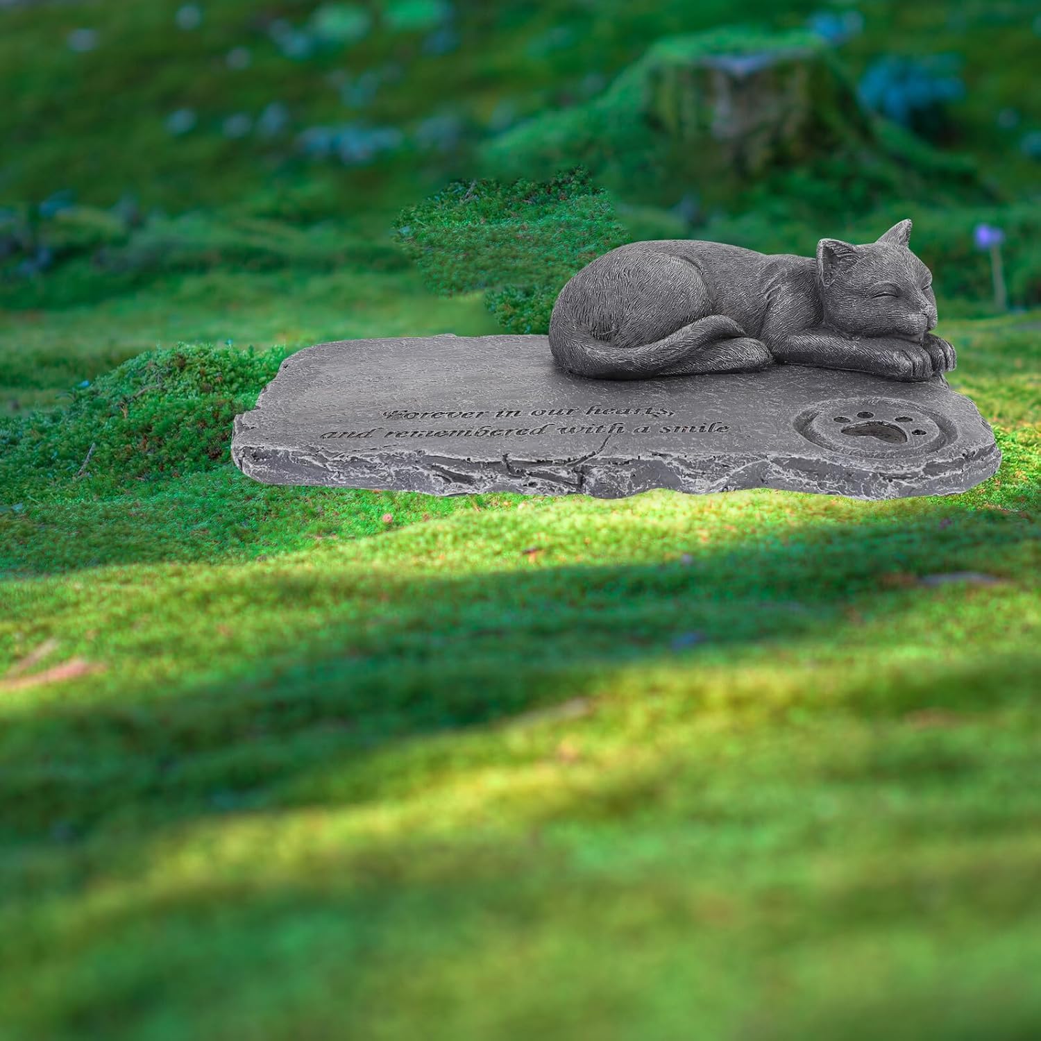 DECHOUS Resin Pet Memorial Stone Cat Tombstone Statue Outdoor Garden Figurine for Cat Passing Tribute and Sympathy