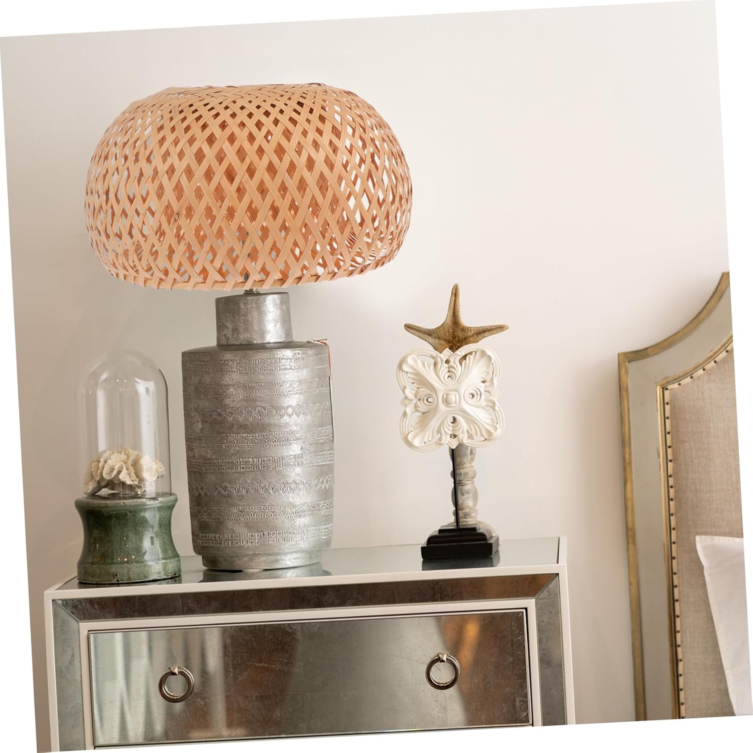 1pc Woven Lampshade Rustic Khaki Pendant Light Cover for Dining Room and Home Decor Natural Light Accessory