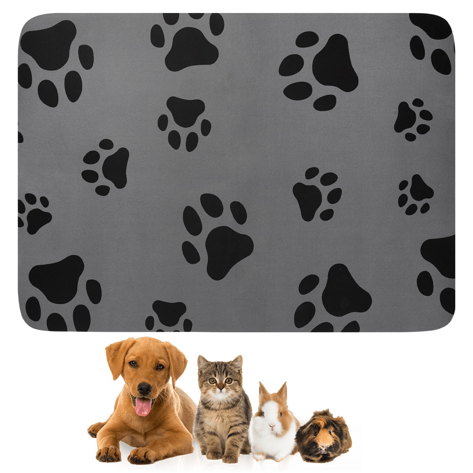 Napfunterlage Hund 60x40 Cm – Kieselgur, Wasserabweisend, Rutschfest, Pfotenmuster