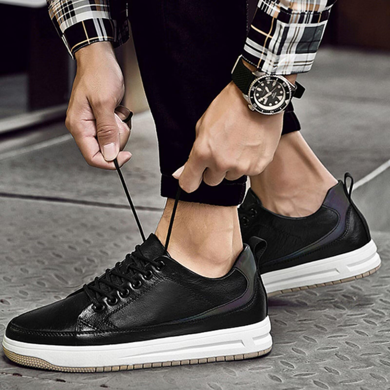 Zapatos con Alzas Invisibles para Hombre - Zapatillas Deportivas con Alzas de 6 cm de Altura, con Cordones, Transpirables y de Moda para Caminar