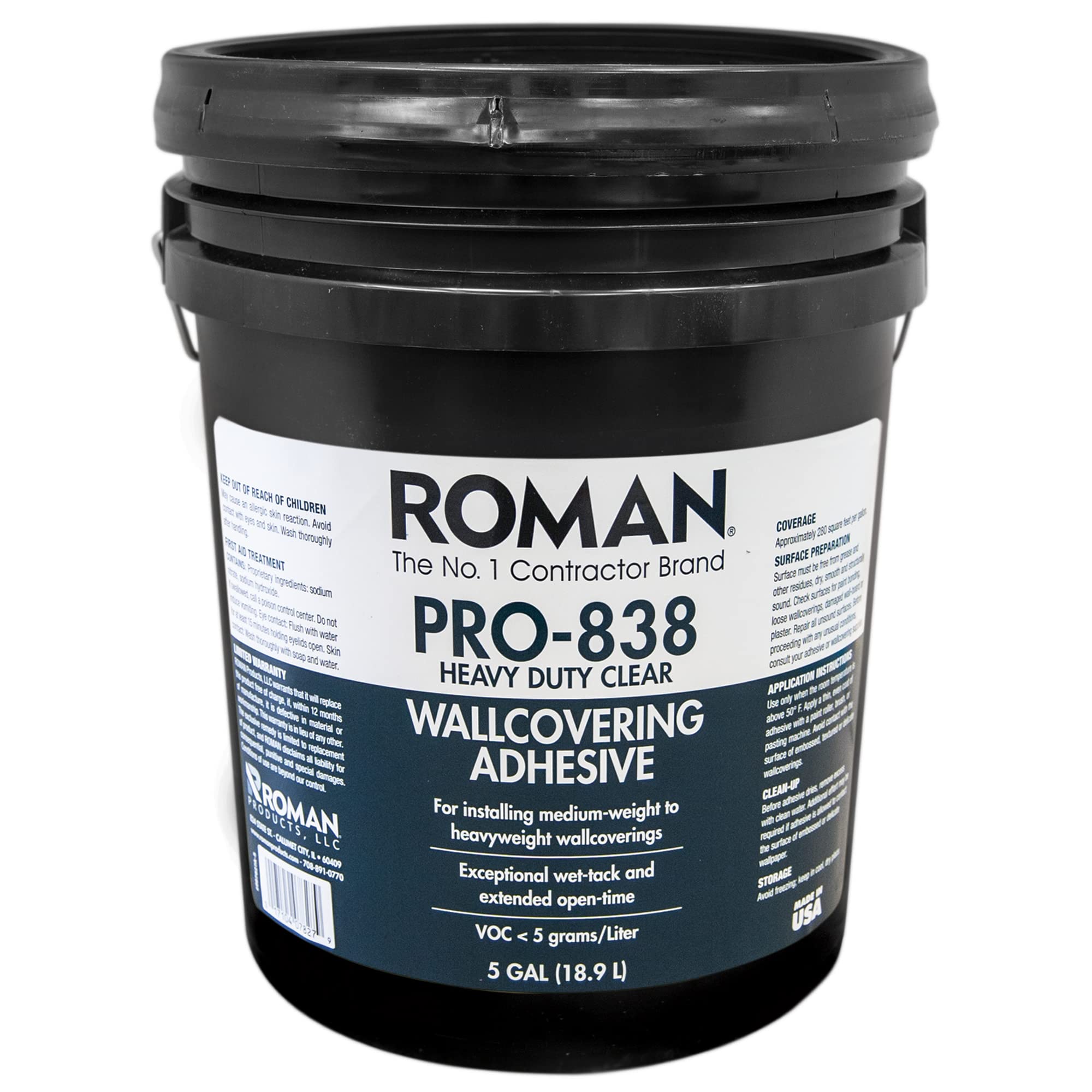 Buy Roman 011305 PRO838 Heavy Duty Wallpaper Adhesive, 5 gal, Clear