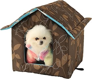 Outdoor Cat House, Cat Houses for Outdoor Cats, Weatherproof Warm and Insulated Cat House with Transparent Curtain Pet House, Stray Cats Shelter (Shabby Chic, Medium-Houses)