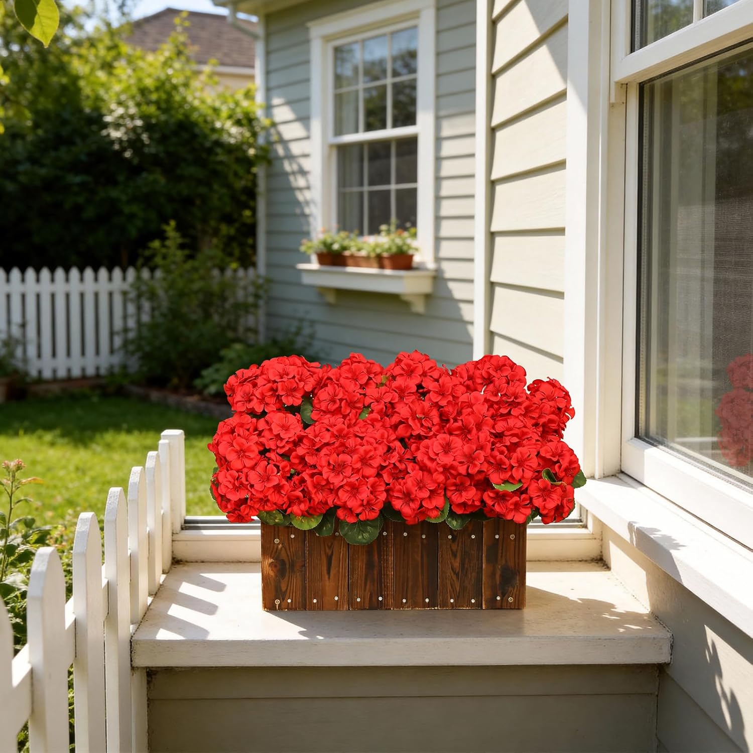 6 Bundles Red Artificial Geranium Flowers for Outdoors Spring Decor Geraniums Silk Flowers UV Resistant Lifelike Faux Flowers for Spring Indoor Outdoor Garden Patio Porch Balcony Home Decoration - Image 7