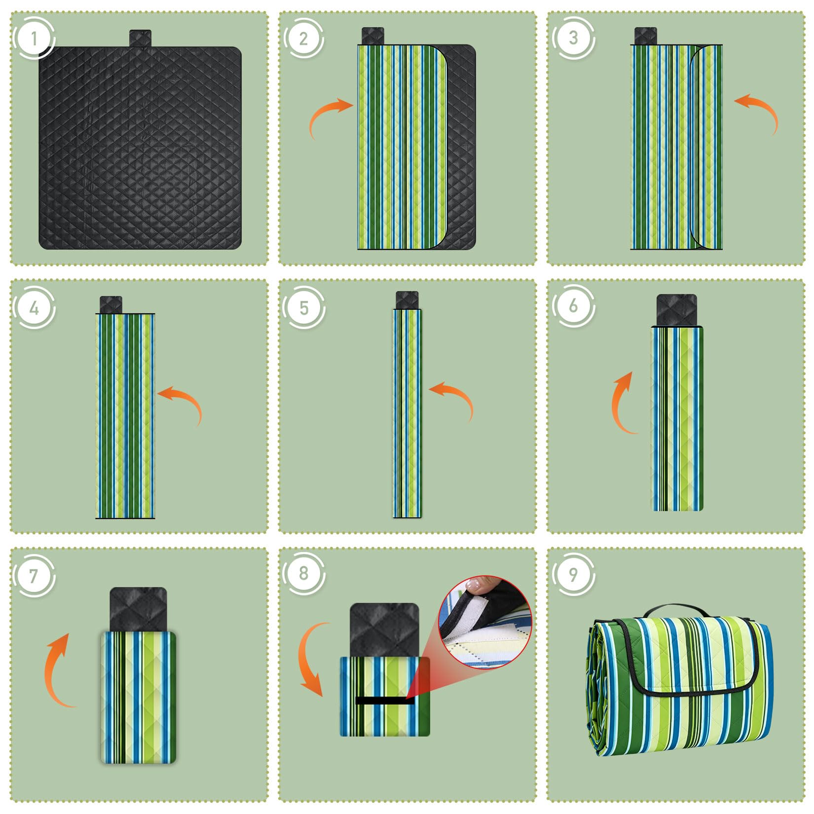 Coperta da picnic impermeabile, 200 x 200 cm, grande, portatile, lavabile, per campeggio, spiaggia e parco (verde)
