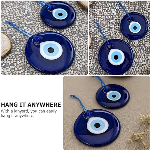 Miniatura 8 de Adorno colgante de ojo azul turco para colgar en la pared, 2 piezas con protección de cuerda, amuleto de buena suerte, amuleto para colgar en la