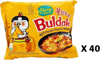 Buldak Noodles Hot Chicken Flavor Ramen 40 Pack (140g each) - Ramen Instant NoodlesExcellent for Snack and Soups (Cheese)