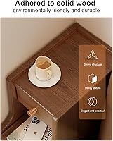 Vista 4 de Narrow Nightstand with 3 Drawers,Solid Wood Narrow Bedside Table Walnut, Modern Skinny Nightstand for Bedroom(Fully Assembly)