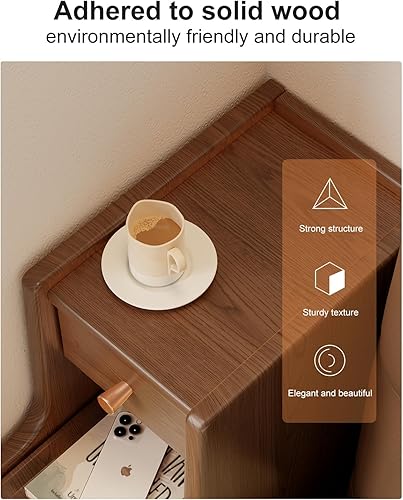 Miniatura 4 de Narrow Nightstand with 3 Drawers,Solid Wood Narrow Bedside Table Walnut, Modern Skinny Nightstand for Bedroom(Fully Assembly)