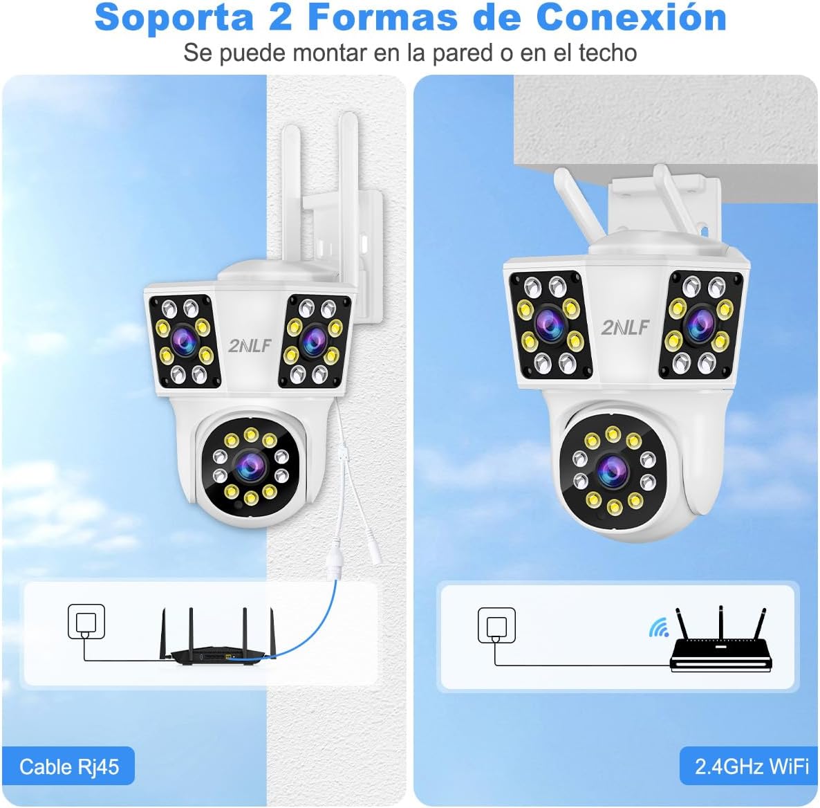 Diagram showing two mounting options: wall and ceiling