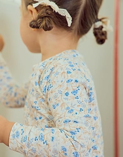 Miniatura 3 de moimoln Pijama de algodón suave para bebés y niñas pequeñas con estampado de flores modales, manga larga, ajuste ceñido