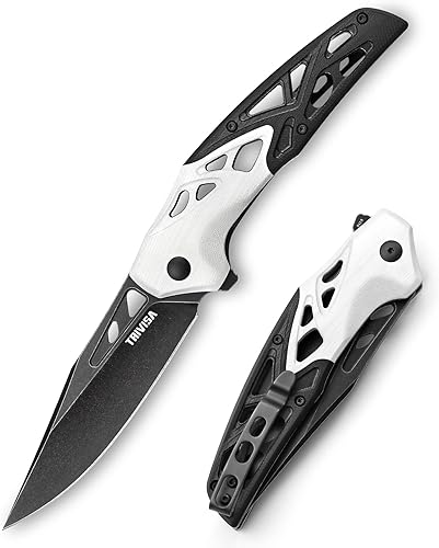 Miniatura 1 de TRIVISA Cuchillo plegable EDC con clip de bolsillo para hombres hoja de acero K110 de lavado a la piedra de 374 pulgadas pivote de rodamientos de