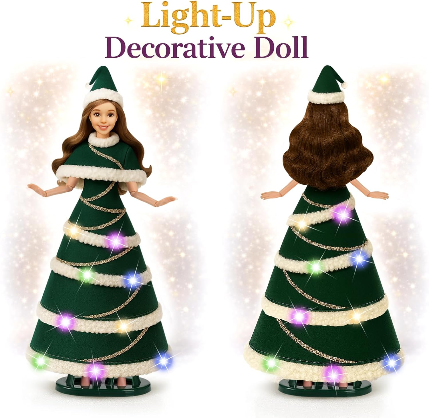 11.5-Inch Light-Up Decorative Doll with LED Dress,3 Lighting Modes (Slow Flash, Fast Flash, Steady On),Display Stand Included – A Magical Gift for Girls