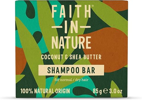 Faith In Nature Natural Coconut & Shea Butter Shampoo Bar, Hydrating, Vegan & Cruelty Free, Paraben and SLS Free, for Normal to Dry Hair, 85g