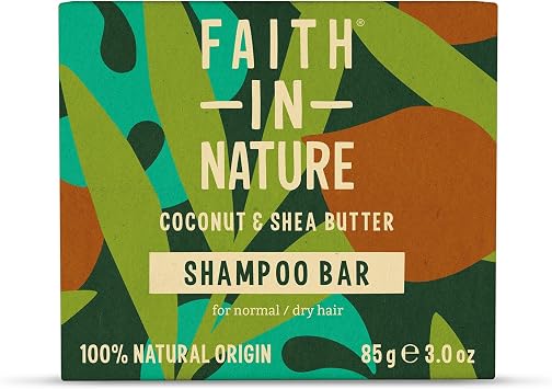 Faith In Nature Natural Coconut & Shea Butter Shampoo Bar, Hydrating, Vegan & Cruelty Free, Paraben and SLS Free, for Normal to Dry Hair, 85g