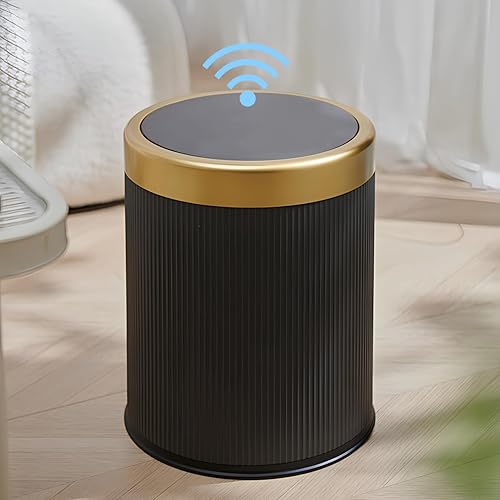URALFA Cubo de basura de baño con sensor de movimiento de 3.7 galones con tapa, bote de basura automático impermeable sin contacto, cubos de basura