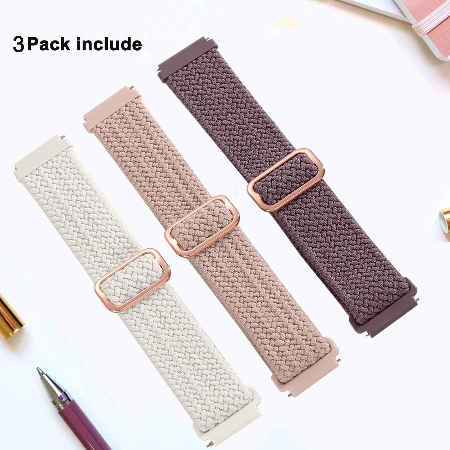 ViCRiOR Paquete de 3 correas de reloj elásticas trenzadas para Amazfit GTS/GTS 2/GTS 2e/GTS 2 Mini/GTS 3/GTS 4 Mini/GTS 4/GTR Mini, correa de nailon elástica para Bip 3/Bip 3 Pro/Bip U Pro/Bip Lite