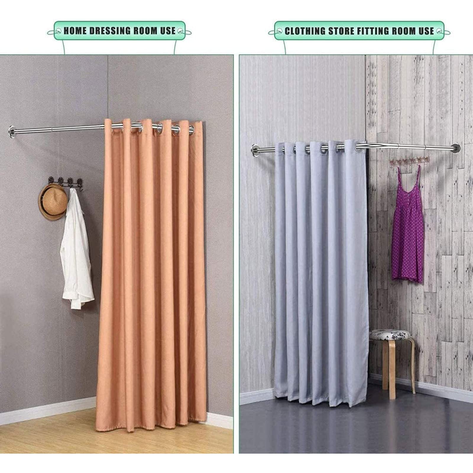 U Sd - Barra de ducha multifunción curvada de acero inoxidable para baño, vestidor, fácil de instalar (taladro/sin taladro) ajustable 80 180 cm Slish