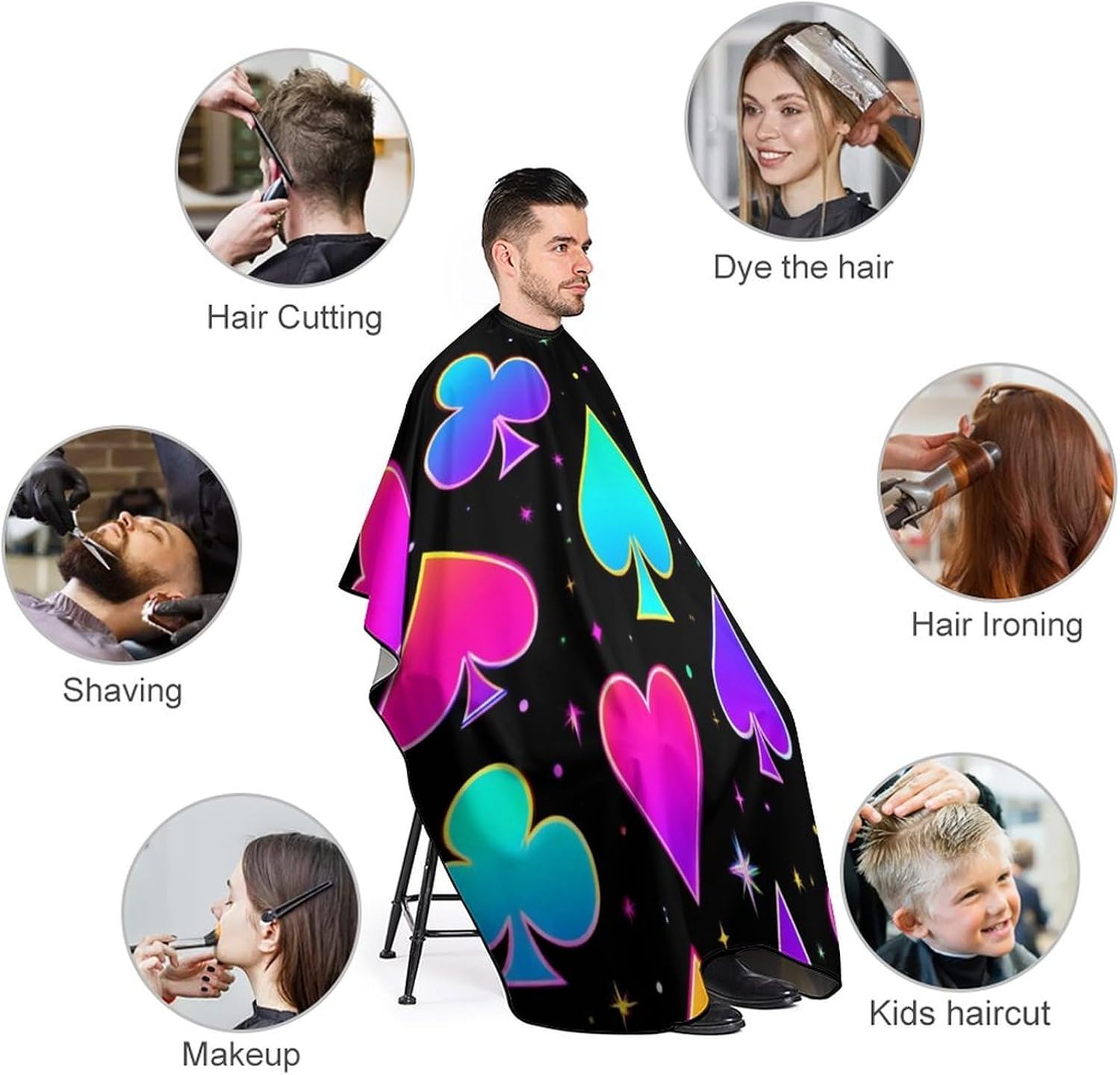 Fashion Salon Barber Cape Professional Hair Cutting Cape with Adjustable Snap Closure Trippy Neon Magic Playing Card