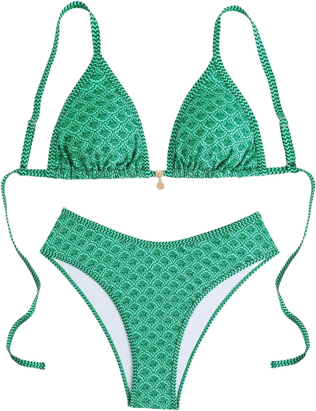 MakeMeChic Women's Plus Size 2 Piece Bikini Set Floral Triangle Tie Back Bathing Suit Swimsuit