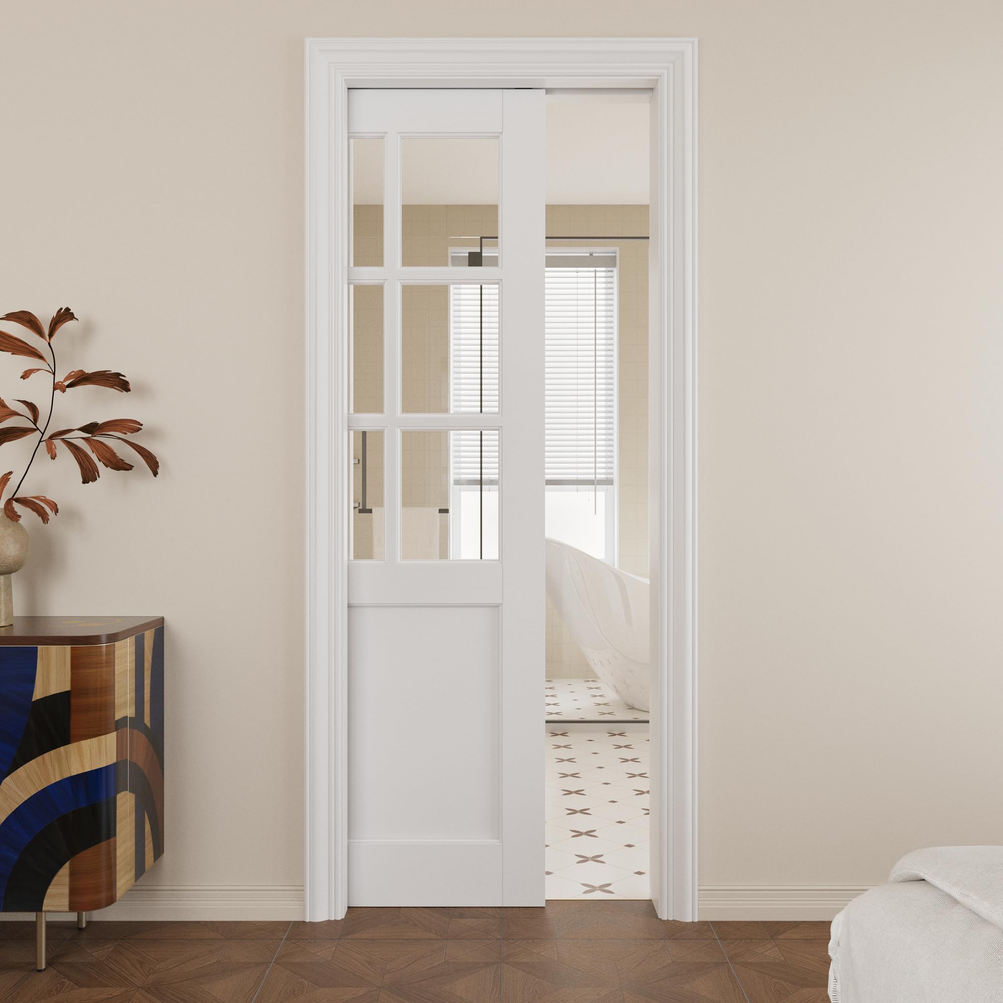 Pocket Door,6-Lite Clear Glass Doors,Home 30 x 80 Sliding Door