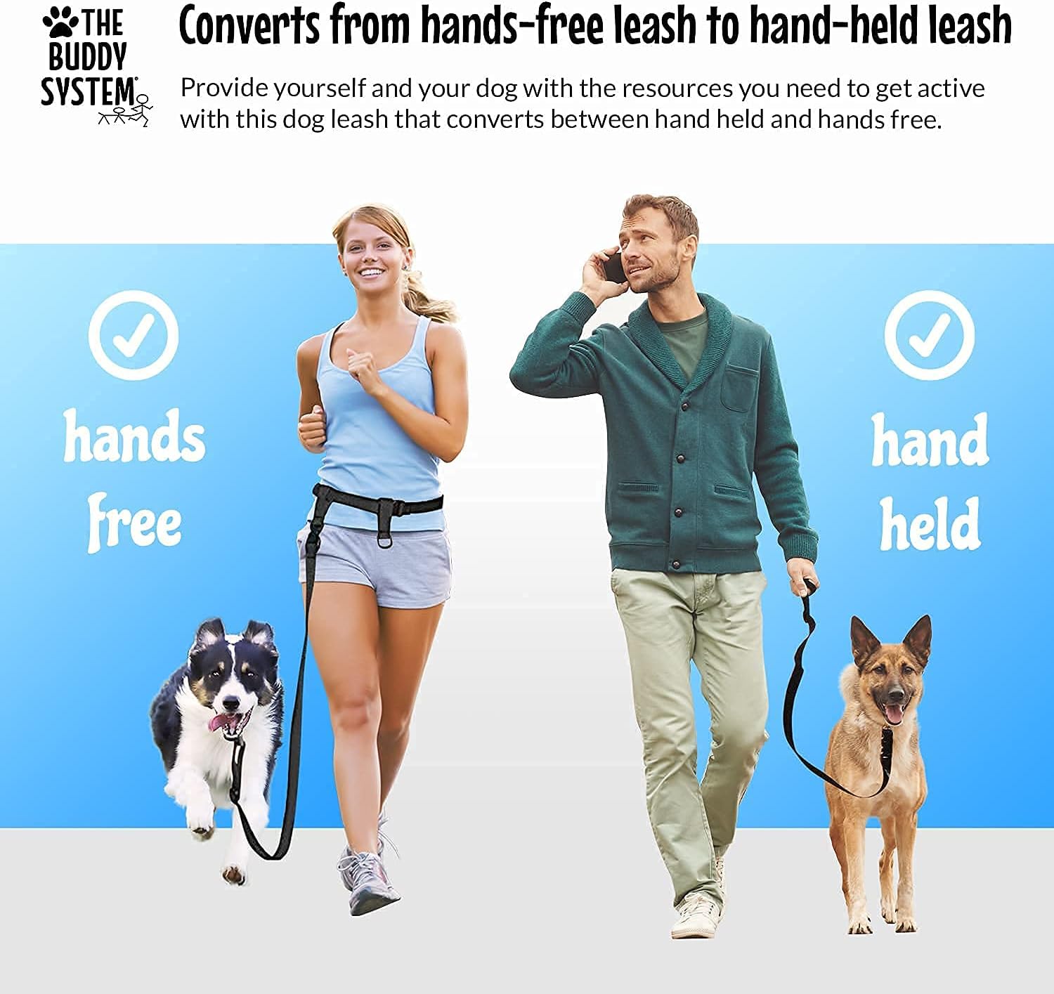 The Buddy System Hands Free Dog Leash and The Double Buddy Pet Leash, Bundle Adjustable Dog Leash for Walking, Running, Training, Exercise with Your Dog-Made in The USA