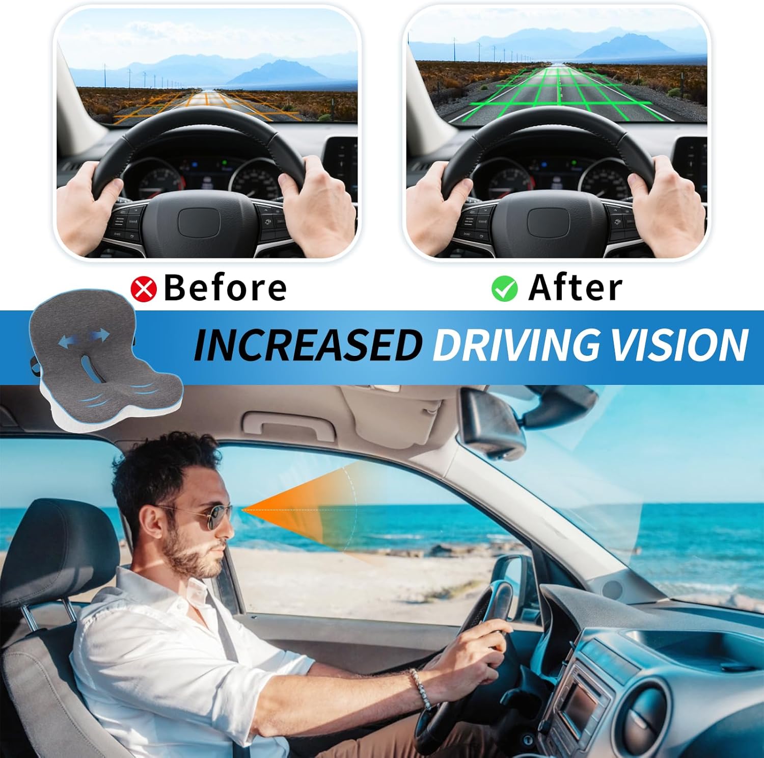 Memory Foam Buttocks Cushion for Office Chair Truck Driver Truck Seat Cushion Ergonomic Driver Seat Cushion with Lumbar Support & Sciatica Back Pain Relief, Car Seat Cushions for Driving