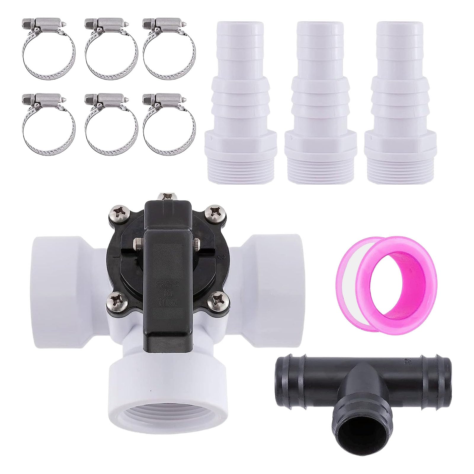12 accessori per filtro a sabbia con valvole di bypass per piscina a 3 vie, adattatori in ABS e 6 morsetti in metallo, adatti per la manutenzione della piscina, set di adattatori bypass di