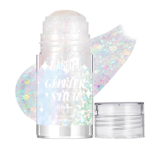 DAGEDA Rainbow White Body Glitter Stick,Sparkly Hair Face Glitter Makeup