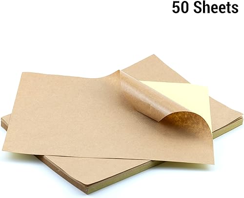Miniatura 2 de 50 hojas de etiquetas adhesivas de papel kraft para paquetes, autoadhesivas, tamaño A4, 8.3 x 11.7 pulgadas, hoja completa, papel kraft imprimible,