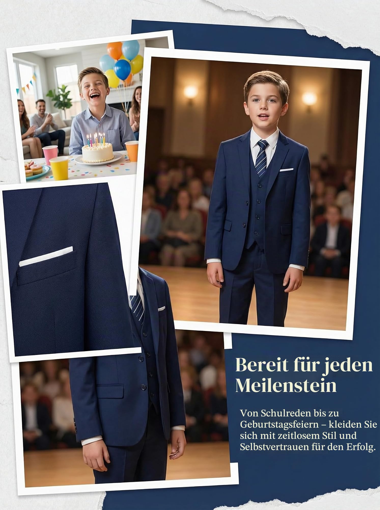 Jungenanzüge, 3-teiliges Slim-Fit-Anzug-Set, Dresswear, Ringträger, Outfit für Jungen