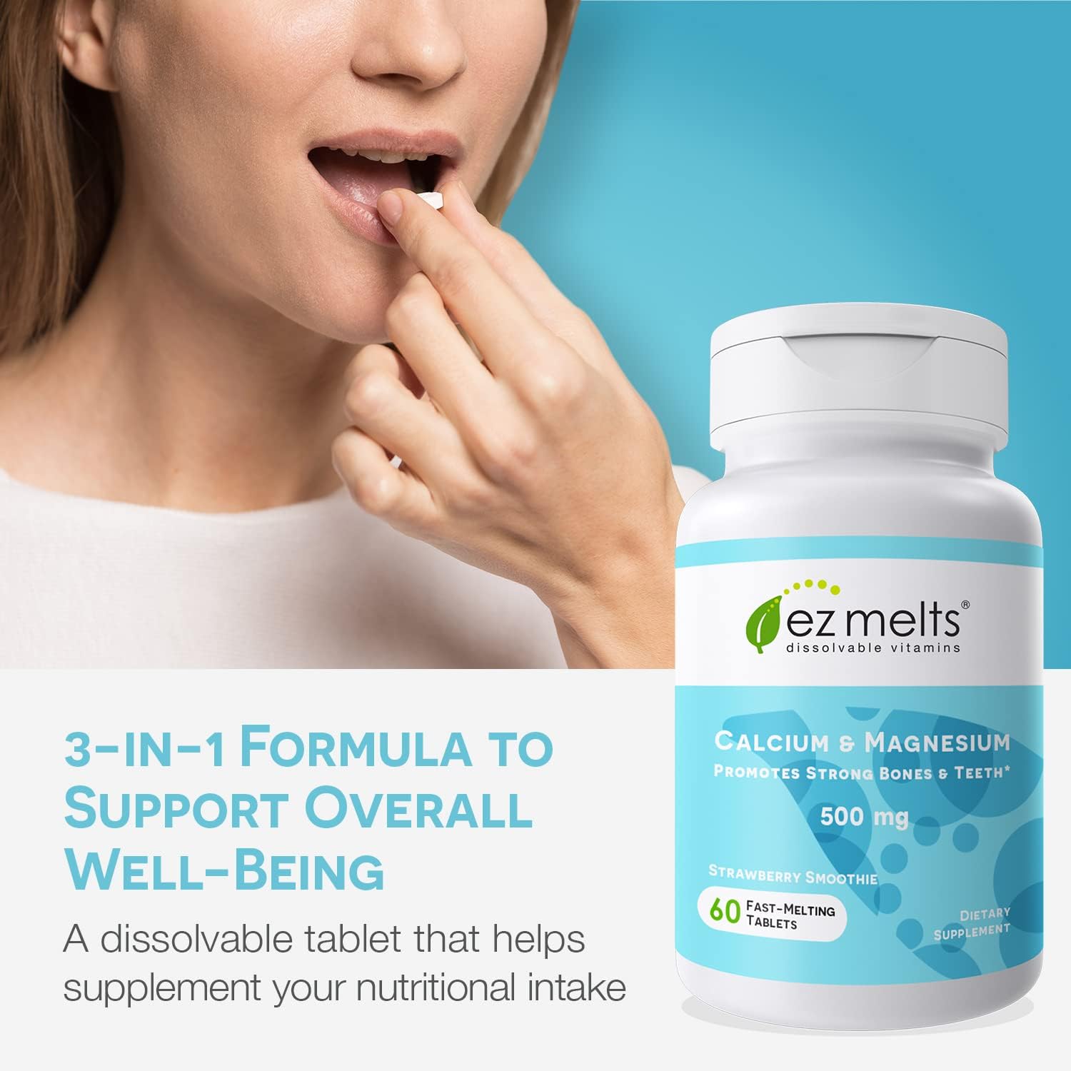 Buy EZ Melts 3 in 1 Calcium and Magnesium Supplement with Vitamin D3