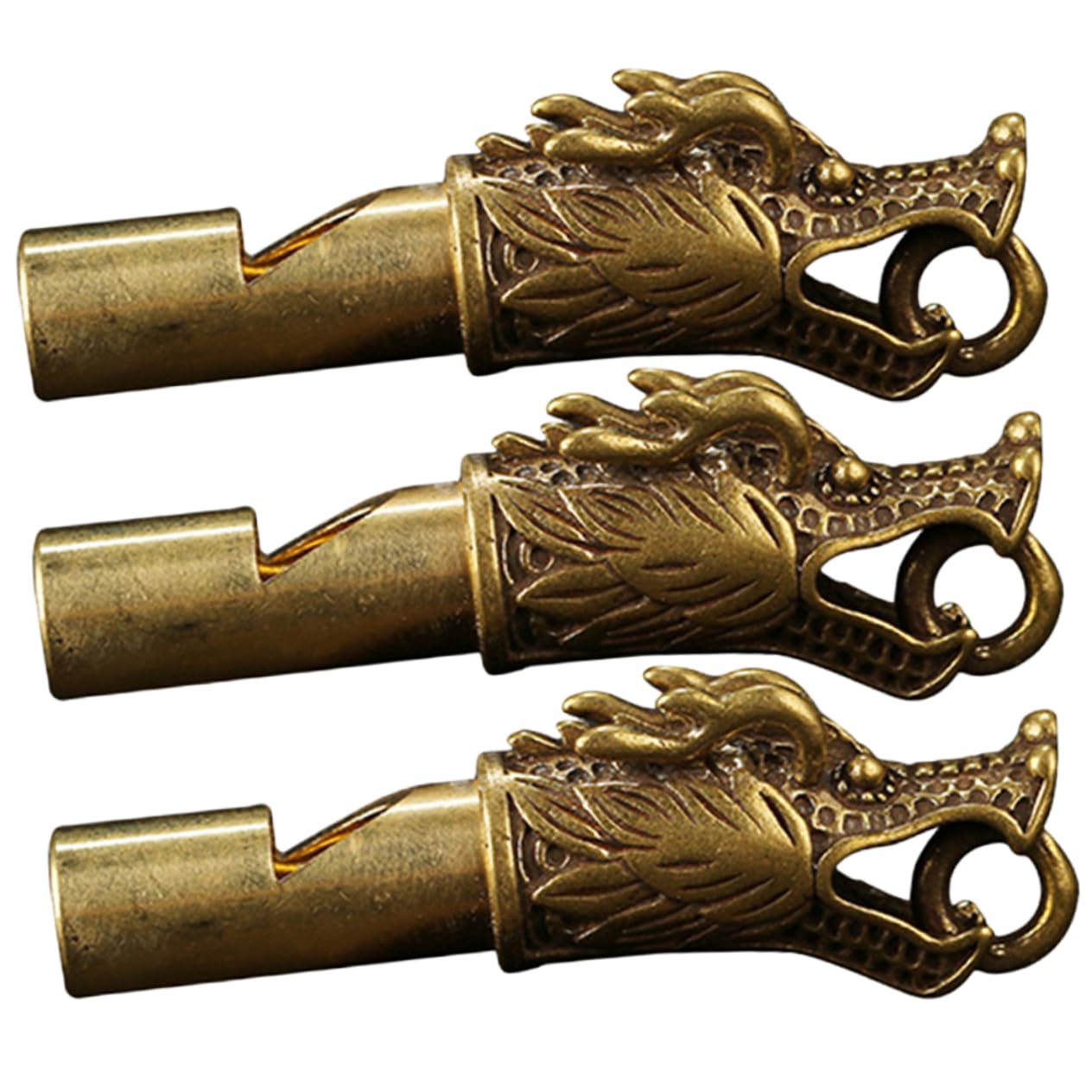 Gogogmee 3Pcs Copper Hiking Whistles with Keychain Decorative Emergency Whistles for Camping Referees Outdoor Activities Dragon Design Loud Sound for Survival Training