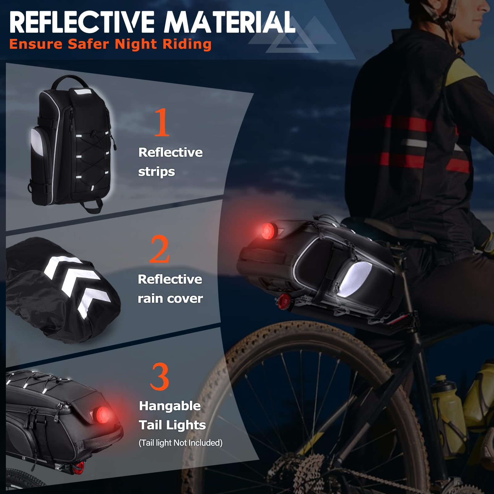 RAINSMORE Bike Bags for Bicycle Rear Rack 15L Waterproof Bike Ebike Trunk Pannier Saddle Bag with Rain Cover Bike Accessories Backpack Shoulder Bag for Commuter Travel Outdoor, Black