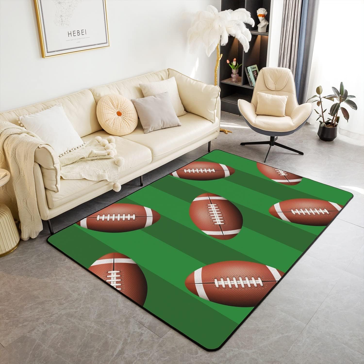 Tapis de salon antidérapant rugby flanelle doux nettoyage facile pour chambre garçon