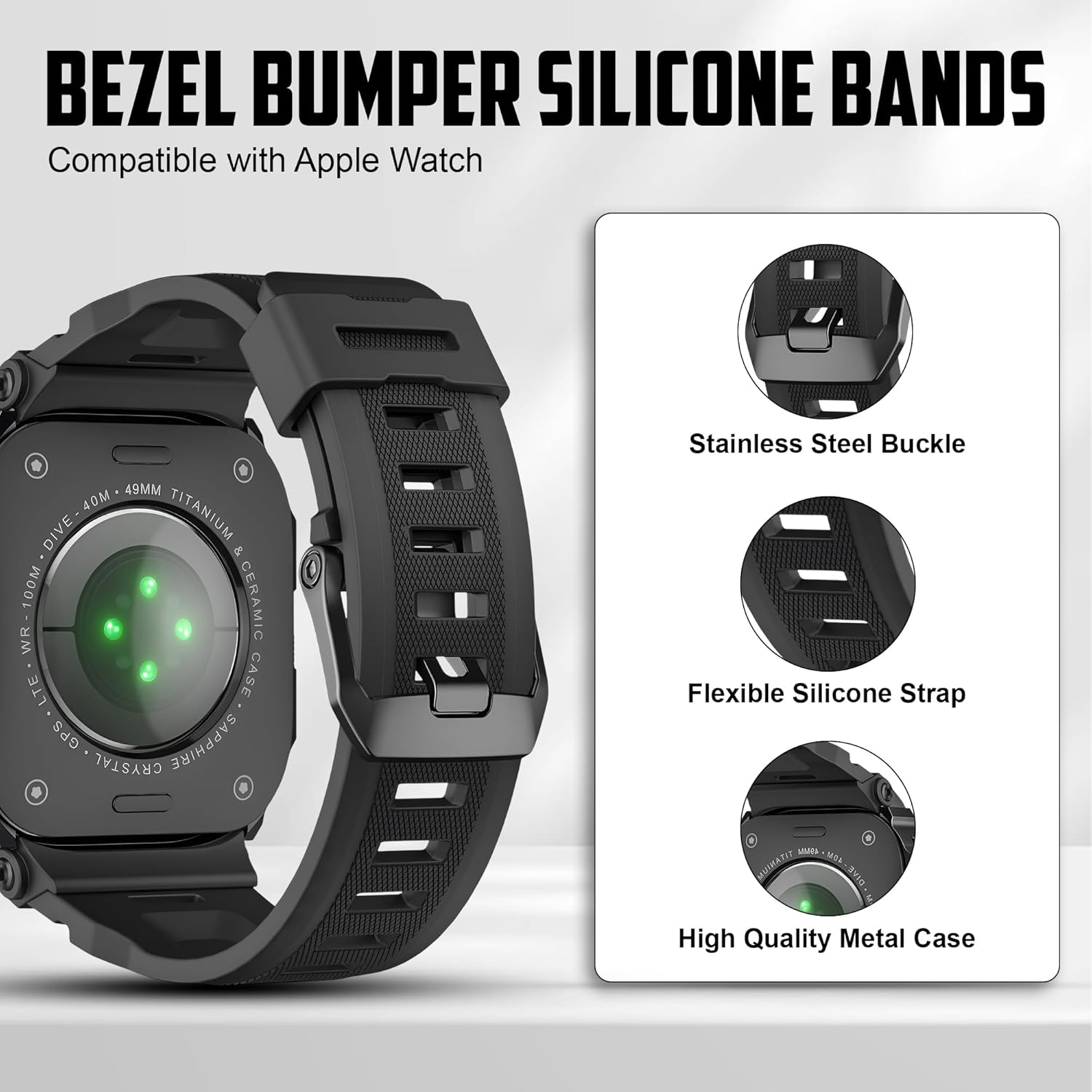 DADO Rugged Integrated Silicone Band with Case Compatible with Apple Watch Ultra 3/2/1, Series 11/10, Sport Strap with Metal Bumper Case for Apple Watch