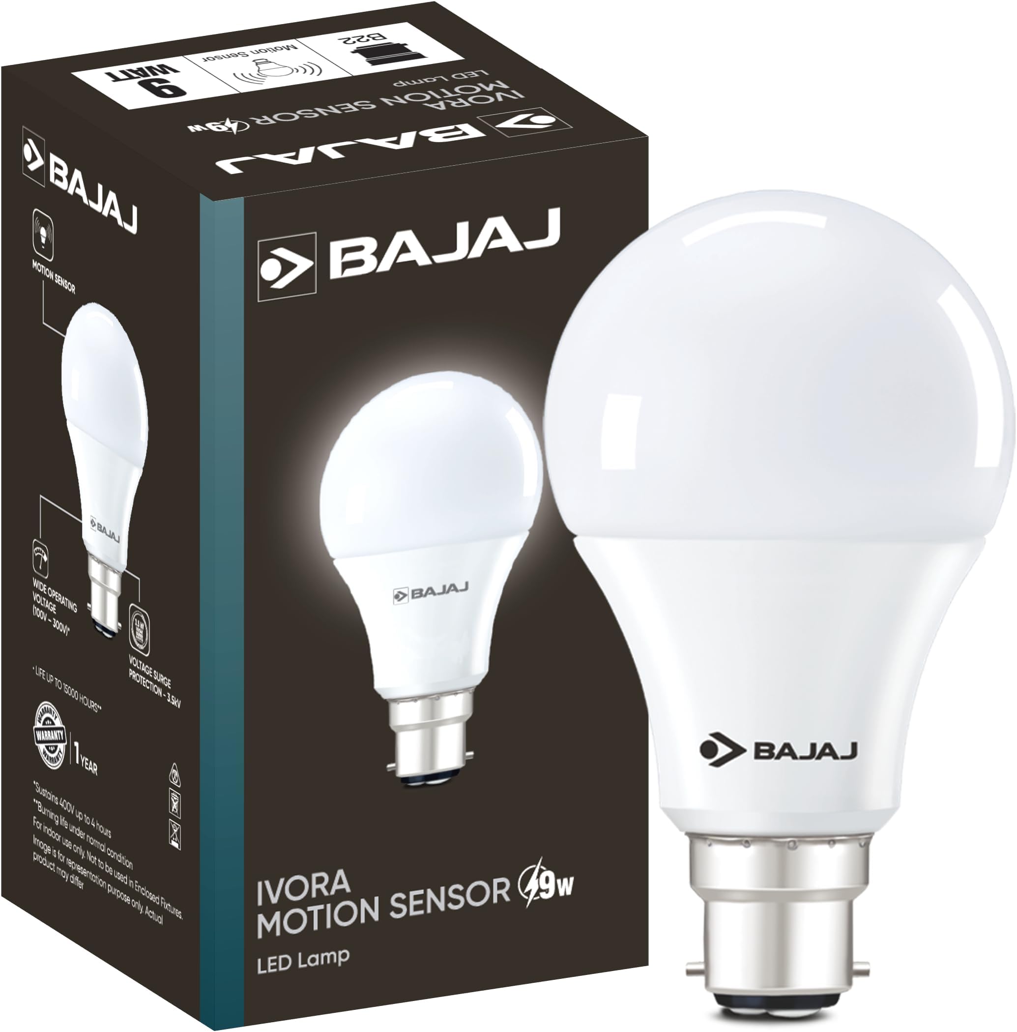 Bajaj Ivora 9W CDL B22 LED Motion Sensor Lamp | 5 Star Rated | Energy Efficient Operation & Motion Sensor | Wide Operating Voltage | 1 Year